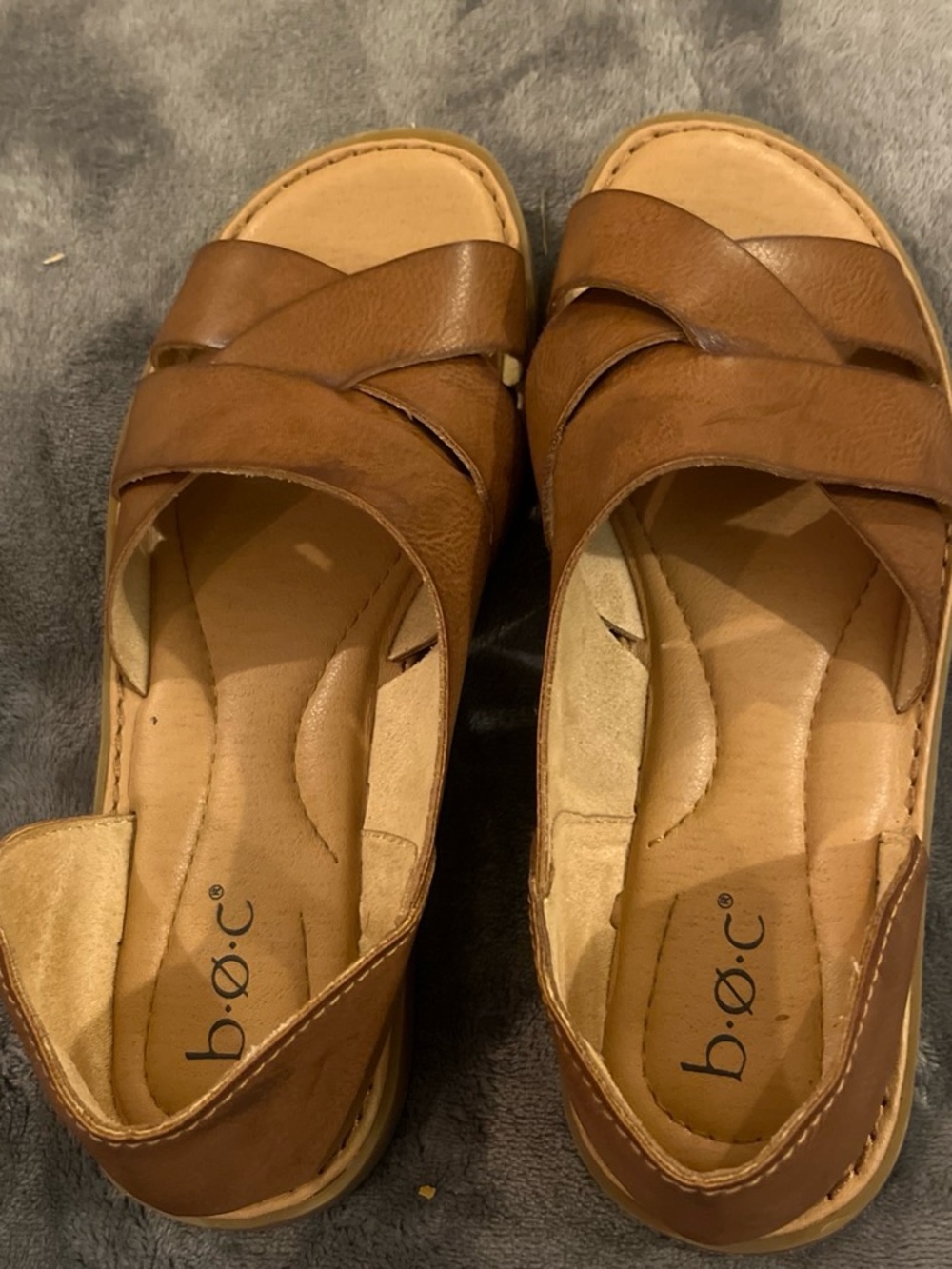 b.o.c Brown Leather Slide Sandals for Women